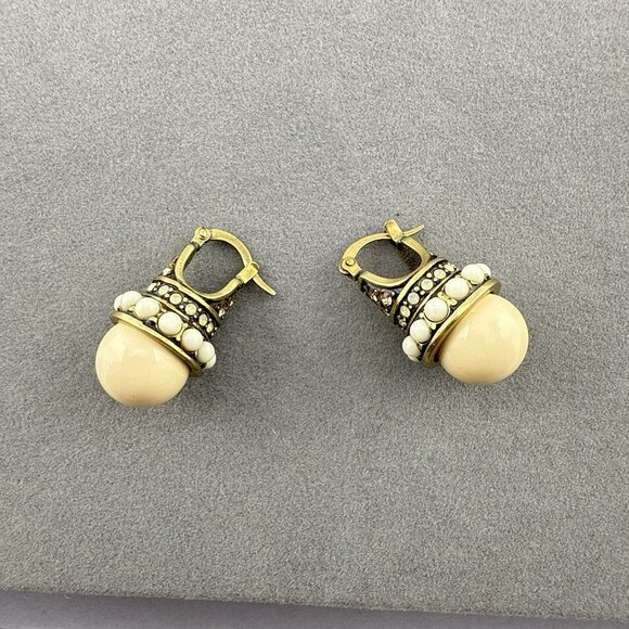 Heidi Daus Earrings Rhapsody in Hues Art Deco Cream White  Hoop Dangle Crystal - Picture 2 of 7